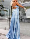 A-line V-neck Glitter Sweep Train Split Front Prom Dresses #Favs020107815