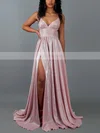 A-line V-neck Glitter Sweep Train Split Front Prom Dresses #Favs020107815