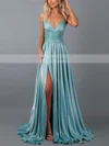 A-line V-neck Glitter Sweep Train Split Front Prom Dresses #Favs020107815