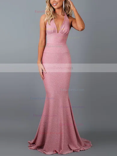 Trumpet/Mermaid Halter Glitter Sweep Train Bow Prom Dresses #Favs020107817