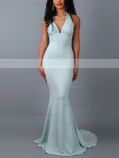 Trumpet/Mermaid Halter Glitter Sweep Train Bow Prom Dresses #Favs020107817