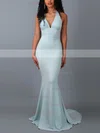 Trumpet/Mermaid Halter Glitter Sweep Train Bow Prom Dresses #Favs020107817