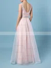 Princess V-neck Lace Tulle Floor-length Crystal Detailing Prom Dresses #Favs020104814