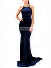 Trumpet/Mermaid Scoop Neck Velvet Sweep Train Lace Prom Dresses #Favs020107819