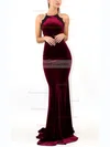 Trumpet/Mermaid Scoop Neck Velvet Sweep Train Lace Prom Dresses #Favs020107819