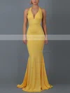 Trumpet/Mermaid Halter Jersey Sweep Train Bow Prom Dresses #Favs020107821