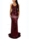 Trumpet/Mermaid V-neck Sequined Sweep Train Prom Dresses #Favs020107822