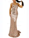 Trumpet/Mermaid V-neck Sequined Sweep Train Prom Dresses #Favs020107825