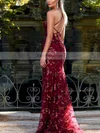 Trumpet/Mermaid V-neck Lace Tulle Sweep Train Sequins Prom Dresses #Favs020107826