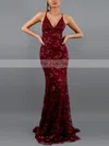 Trumpet/Mermaid V-neck Lace Tulle Sweep Train Sequins Prom Dresses #Favs020107826