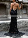Trumpet/Mermaid Scoop Neck Lace Tulle Sweep Train Split Front Prom Dresses #Favs020107827