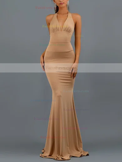 Trumpet/Mermaid Halter Jersey Sweep Train Bow Prom Dresses #Favs020107829