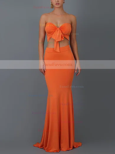 Trumpet/Mermaid Strapless Jersey Sweep Train Bow Prom Dresses #Favs020107830