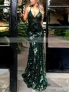 Trumpet/Mermaid V-neck Lace Tulle Sweep Train Sequins Prom Dresses #Favs020107833