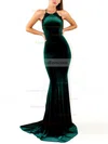 Trumpet/Mermaid Scoop Neck Velvet Sweep Train Lace Prom Dresses #Favs020107835