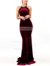 Trumpet/Mermaid Scoop Neck Velvet Sweep Train Lace Prom Dresses #Favs020107835