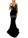 Trumpet/Mermaid V-neck Satin Sweep Train Prom Dresses #Favs020107837