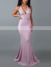 Trumpet/Mermaid Halter Glitter Sweep Train Bow Prom Dresses #Favs020107838