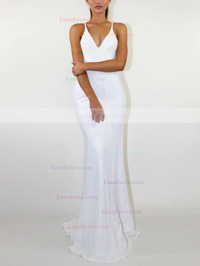 Trumpet/Mermaid V-neck Sequined Sweep Train Prom Dresses #Favs020107839