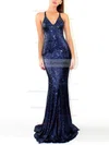 Trumpet/Mermaid V-neck Sequined Sweep Train Prom Dresses #Favs020107840