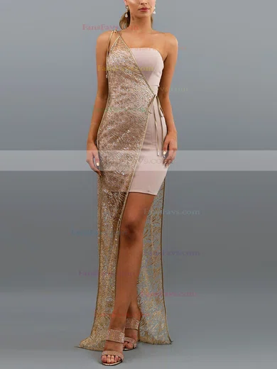 A-line One Shoulder Sequined Stretch Crepe Asymmetrical Prom Dresses #Favs020107844