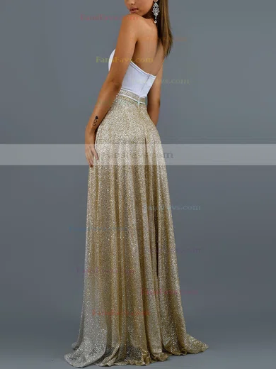 A-line Strapless Satin Glitter Sweep Train Prom Dresses #Favs020107845