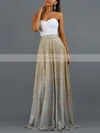 A-line Strapless Satin Glitter Sweep Train Prom Dresses #Favs020107845