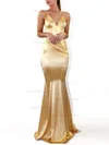 Trumpet/Mermaid V-neck Silk-like Satin Sweep Train Ruffles Prom Dresses #Favs020107846