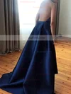 A-line Halter Satin Floor-length Split Front Prom Dresses #Favs020104823