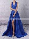 A-line Halter Satin Floor-length Split Front Prom Dresses #Favs020104823