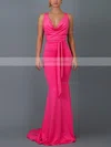 Trumpet/Mermaid Cowl Neck Jersey Sweep Train Bow Prom Dresses #Favs020107849