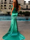 Trumpet/Mermaid V-neck Silk-like Satin Sweep Train Ruffles Prom Dresses #Favs020107850