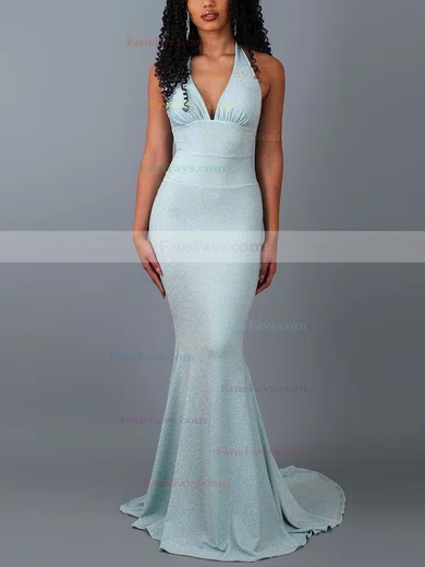 Trumpet/Mermaid Halter Glitter Sweep Train Bow Prom Dresses #Favs020107853
