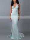 Trumpet/Mermaid Halter Glitter Sweep Train Bow Prom Dresses #Favs020107853