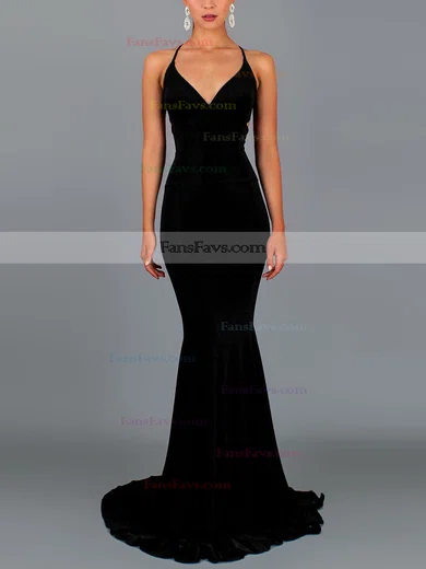 Trumpet/Mermaid V-neck Jersey Sweep Train Prom Dresses #Favs020107854