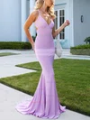 Trumpet/Mermaid V-neck Jersey Sweep Train Prom Dresses #Favs020107854