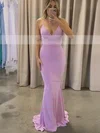 Trumpet/Mermaid V-neck Jersey Sweep Train Prom Dresses #Favs020107854