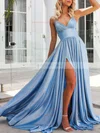 A-line V-neck Glitter Sweep Train Split Front Prom Dresses #Favs020107855