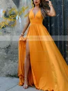 A-line Halter Jersey Sweep Train Split Front Prom Dresses #Favs020107856