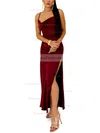 Sheath/Column Cowl Neck Silk-like Satin Ankle-length Split Front Prom Dresses #Favs020107859