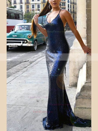 Trumpet/Mermaid V-neck Sequined Sweep Train Prom Dresses #Favs020107863