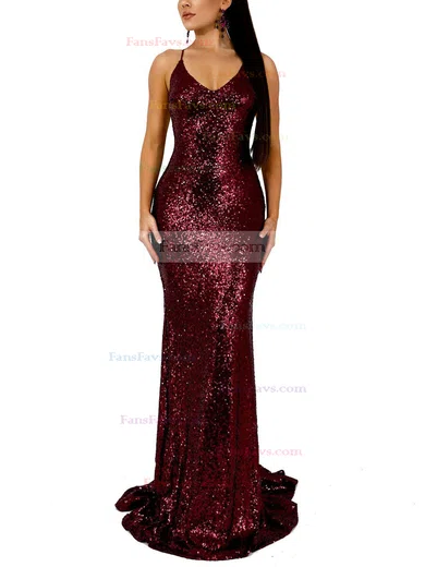 Trumpet/Mermaid V-neck Sequined Sweep Train Prom Dresses #Favs020107863