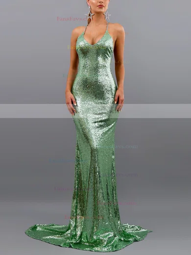 Trumpet/Mermaid V-neck Sequined Sweep Train Prom Dresses #Favs020107863