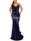 Trumpet/Mermaid V-neck Sequined Sweep Train Prom Dresses #Favs020107863