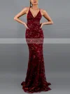 Trumpet/Mermaid V-neck Lace Tulle Sweep Train Sequins Prom Dresses #Favs020107864