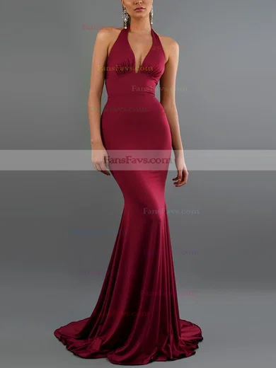 Trumpet/Mermaid Halter Jersey Sweep Train Bow Prom Dresses #Favs020107868