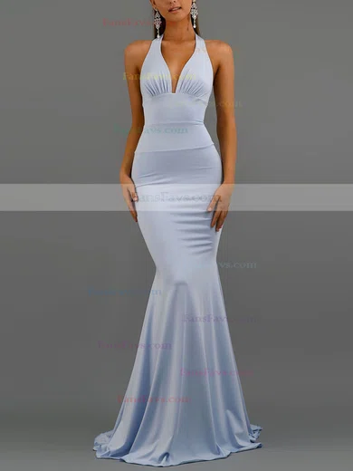 Trumpet/Mermaid Halter Jersey Sweep Train Bow Prom Dresses #Favs020107868