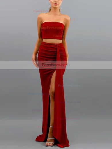 Trumpet/Mermaid Strapless Glitter Sweep Train Split Front Prom Dresses #Favs020107870