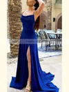 A-line Cowl Neck Glitter Sweep Train Split Front Prom Dresses #Favs020107871