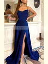 A-line Cowl Neck Glitter Sweep Train Split Front Prom Dresses #Favs020107871